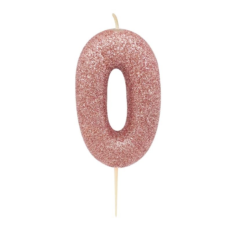 Rose Gold Glitter Number 0 Cake Candle