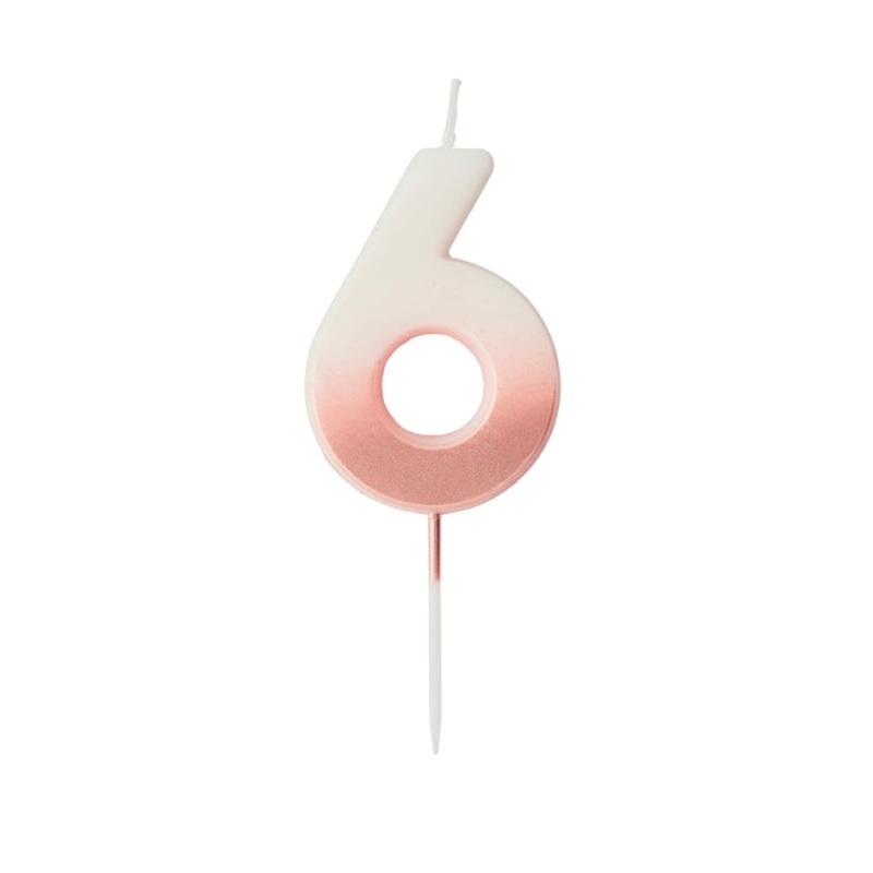 Rose Gold Ombre Number 6 Cake Candle