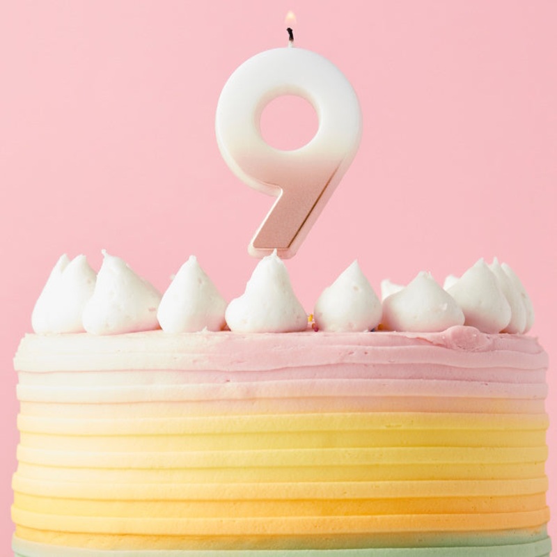 Rose Gold Ombre Number 9 Cake Candle
