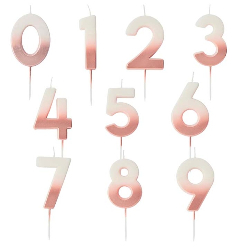 Rose Gold Ombre Number Cake Candles 0-9