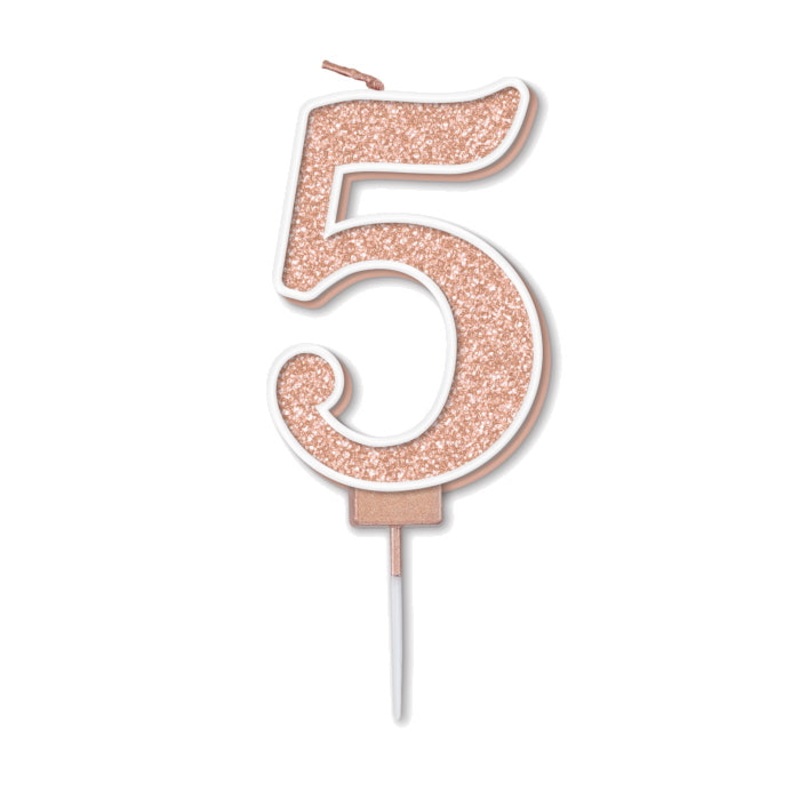 Rose Gold Sparkling Number 5 Cake Candle