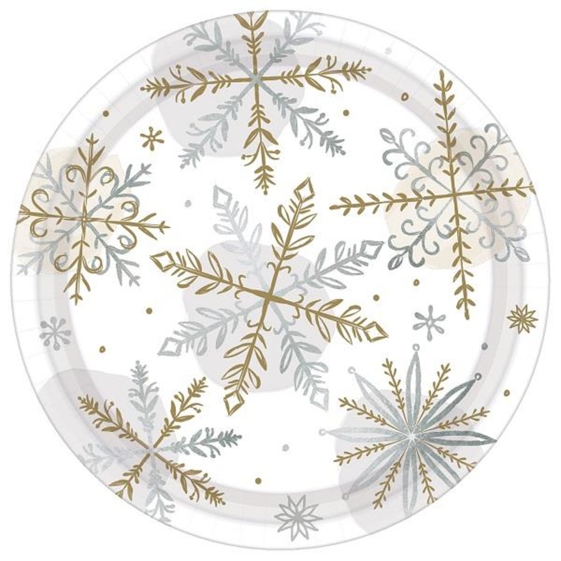 Shining Snow Snowflakes Christmas Party Cake Plates Pack of 8