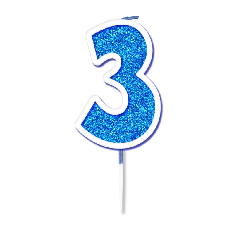 Sparkling Blue Number 3 Birthday Cake Candle