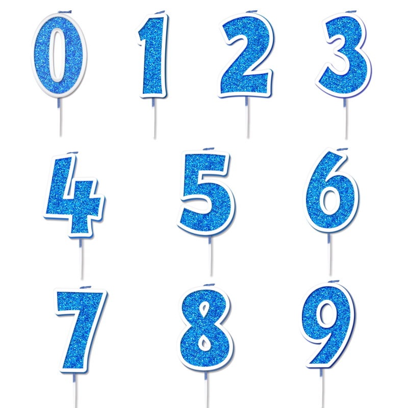 Sparkling Blue Number Cake Candles 0-9
