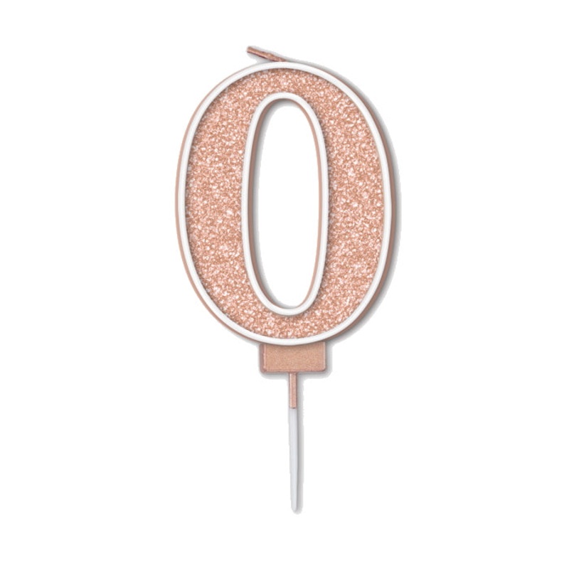 Sparkling Rose Gold Number 0 Cake Candle