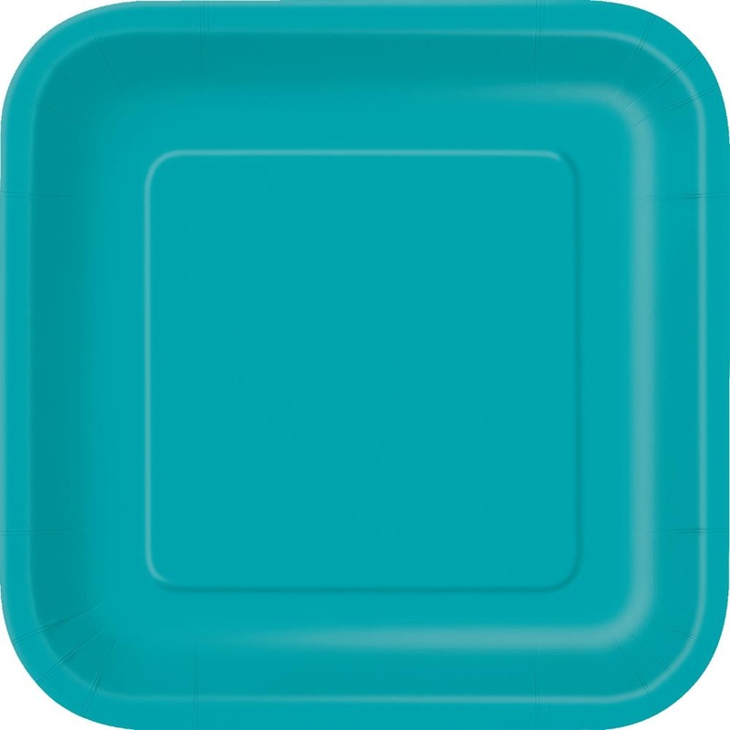 Square Teal Cake Plates (Paper) Pack of 16