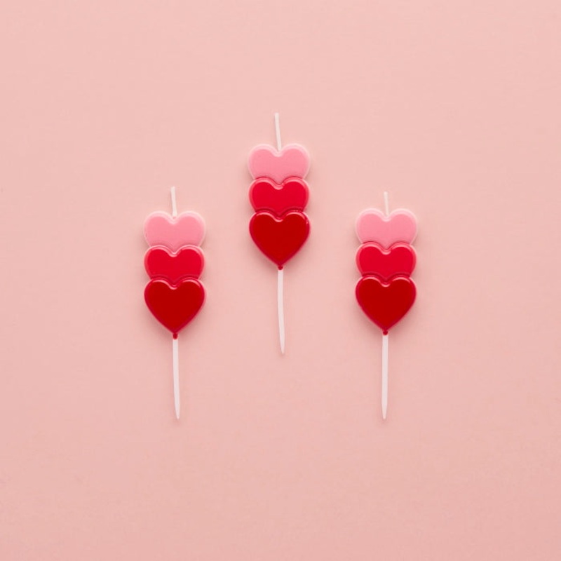 Stacked Heart Cake Candles Pack of 3