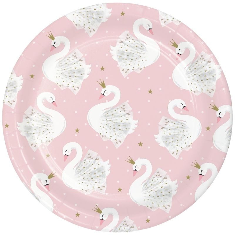 Stylish Swan 18cm Cake Paper Plates Pack of 8