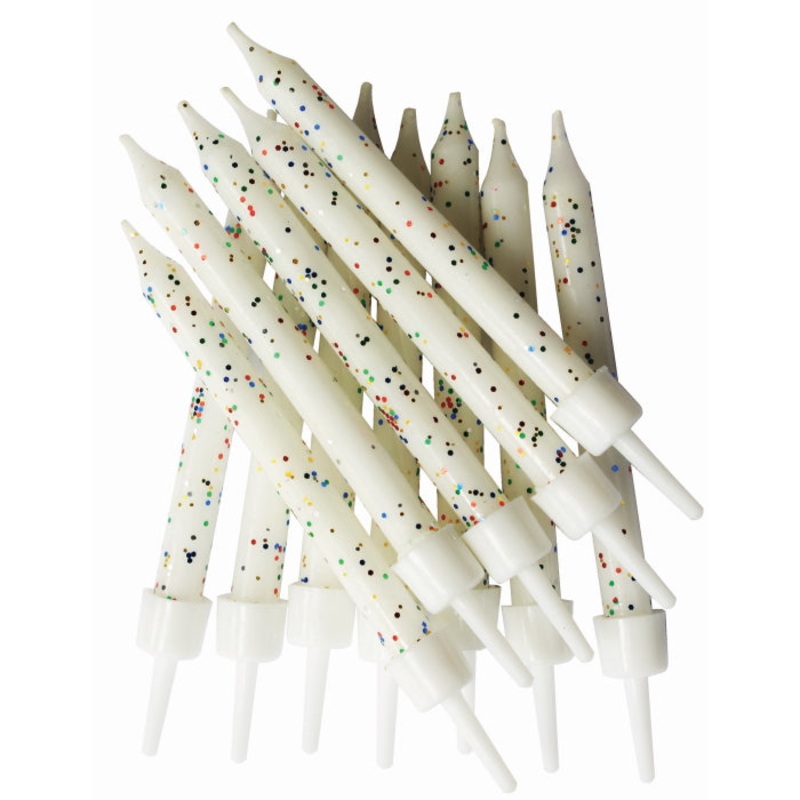White Glitter Cake Candles Pack of 12