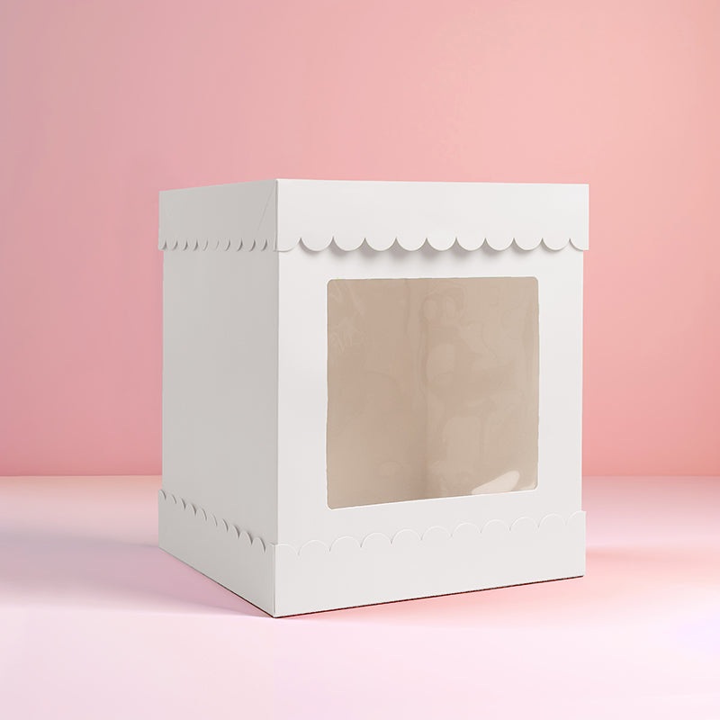 10" x 10" x 12" Tall Scalloped Cake Box - WHITE