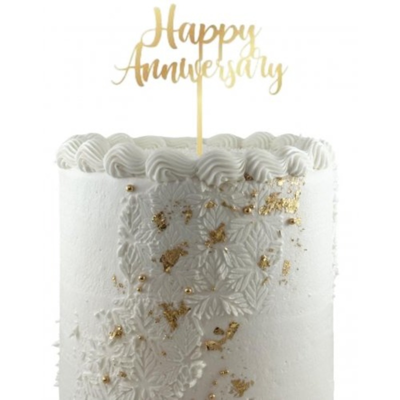 Cake Topper Acrylic 2mm Happy Anniversary Gold