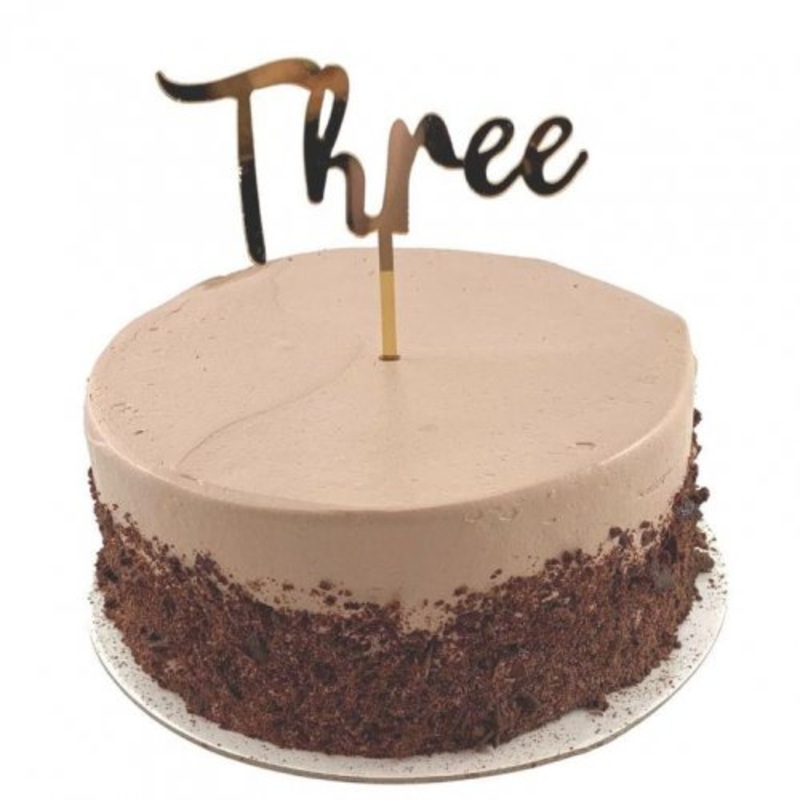 Cake Topper Acrylic 2mm Three Gold