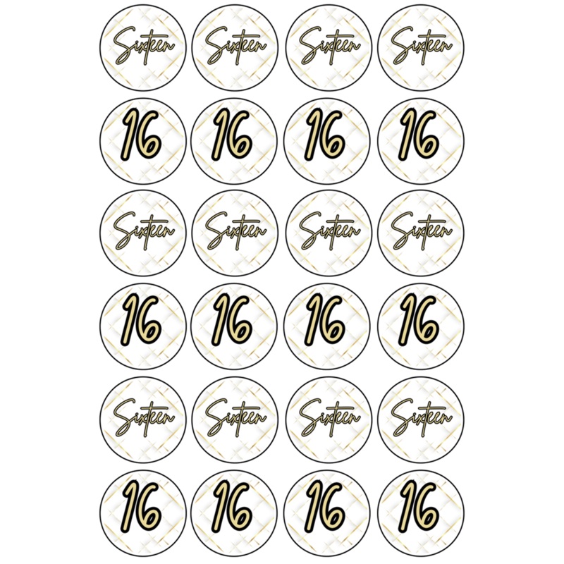 Edible Cupcake Toppers - 16th Black & Gold