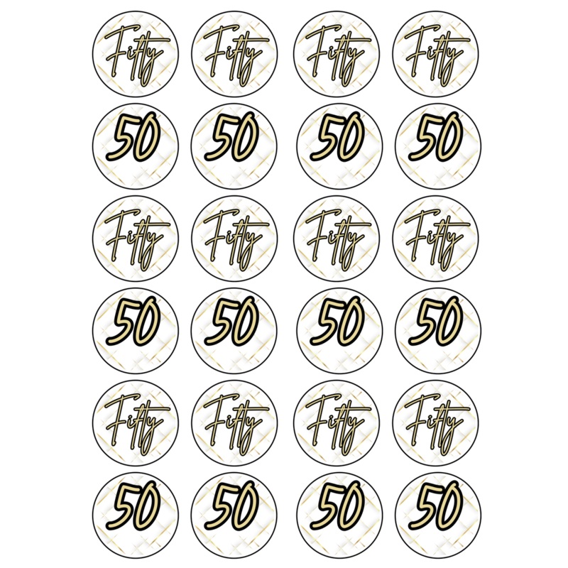 Edible Cupcake Toppers - 50th Black & Gold
