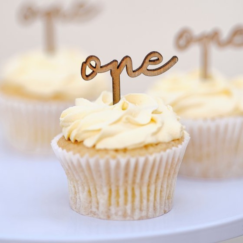 First Birthday Cupcake Toppers with Wooden Picks