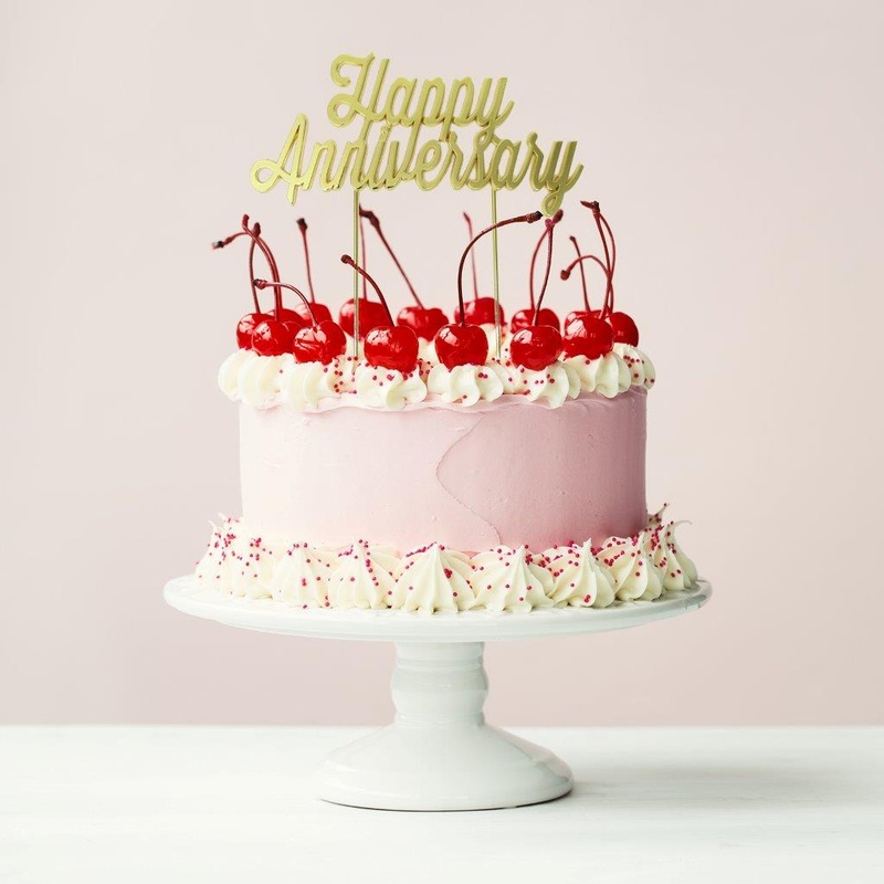 Gold Plated Cake Topper - HAPPY ANNIVERSARY