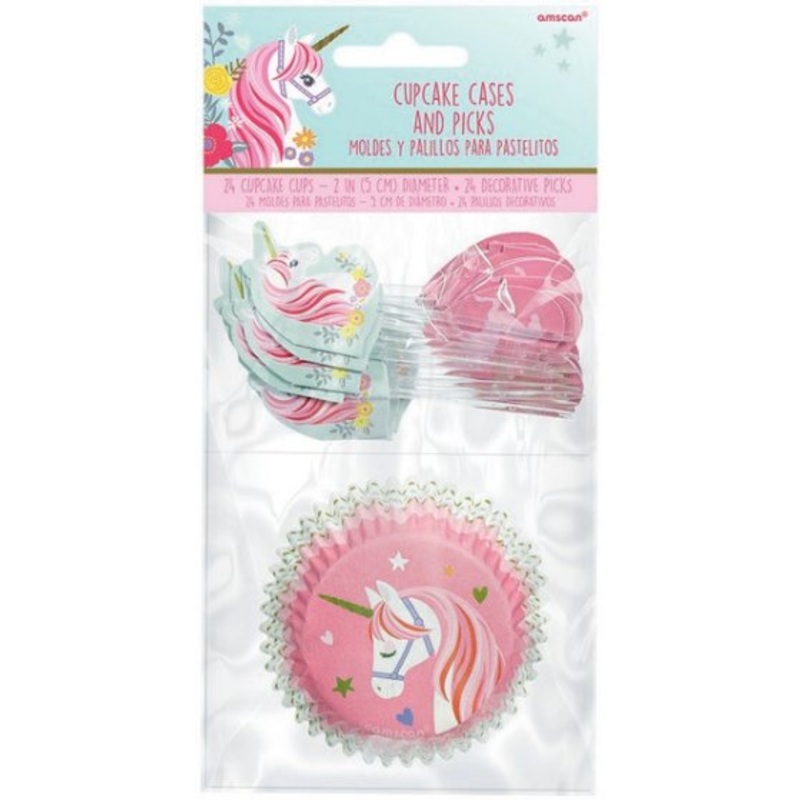 Magical Unicorn Cupcake Cases & Plastic Picks 24pk