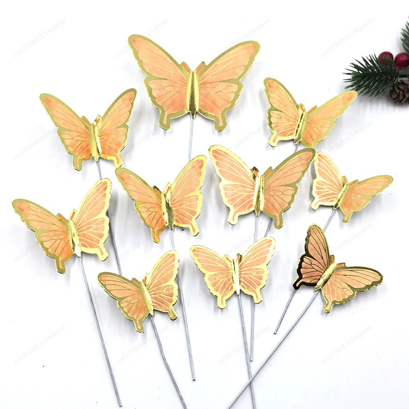 Peach Butterfly Cake Topper Decorations - 10pk