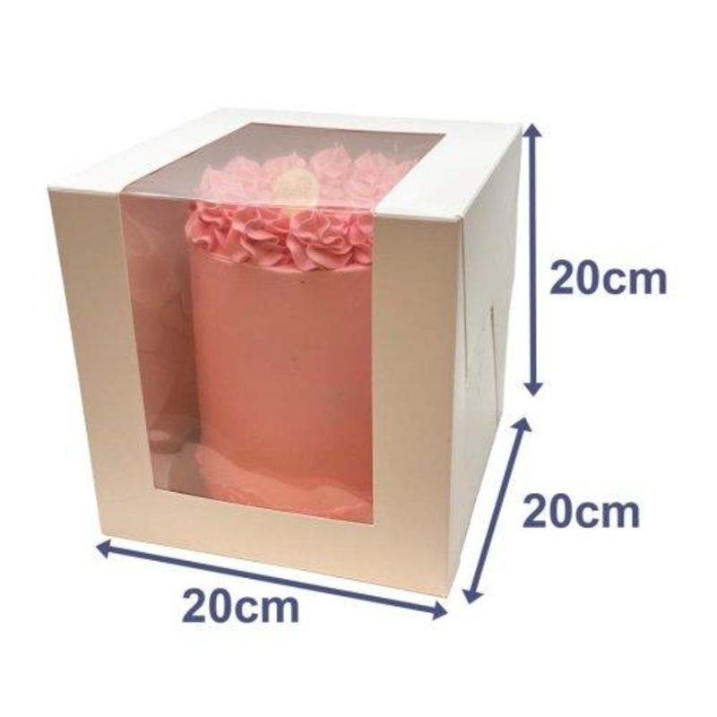 Cake Box White 8 Inch (20cm) Clear Window 1 Side and Top Each