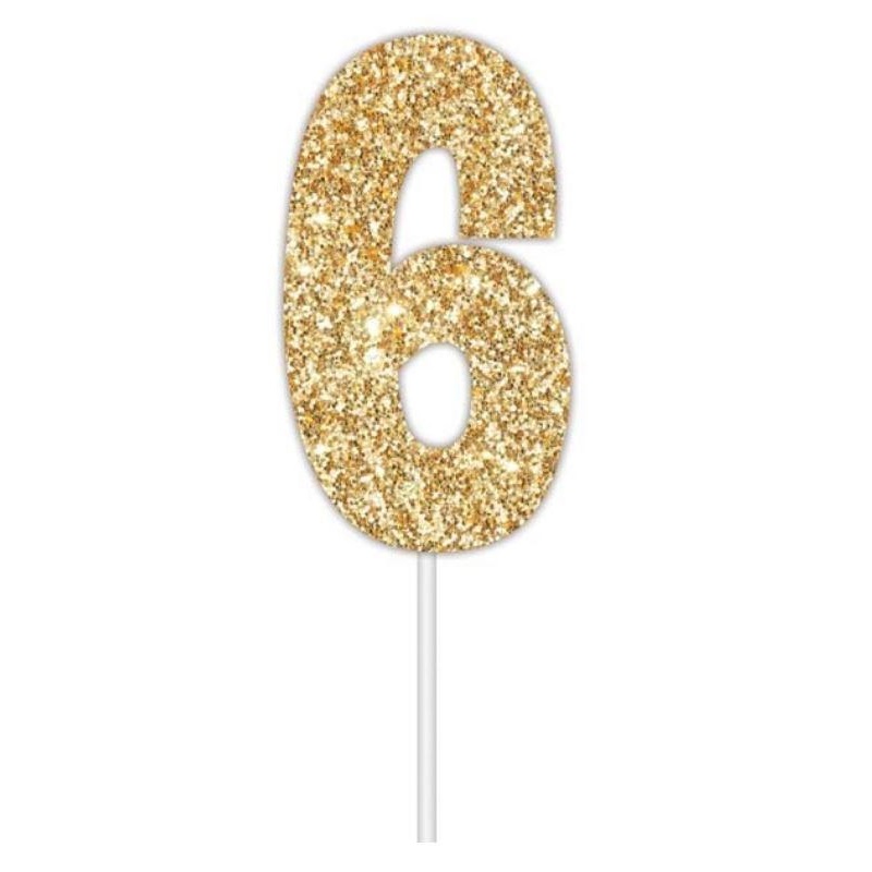 Cake Topper Budget Number 6 Glitter Gold