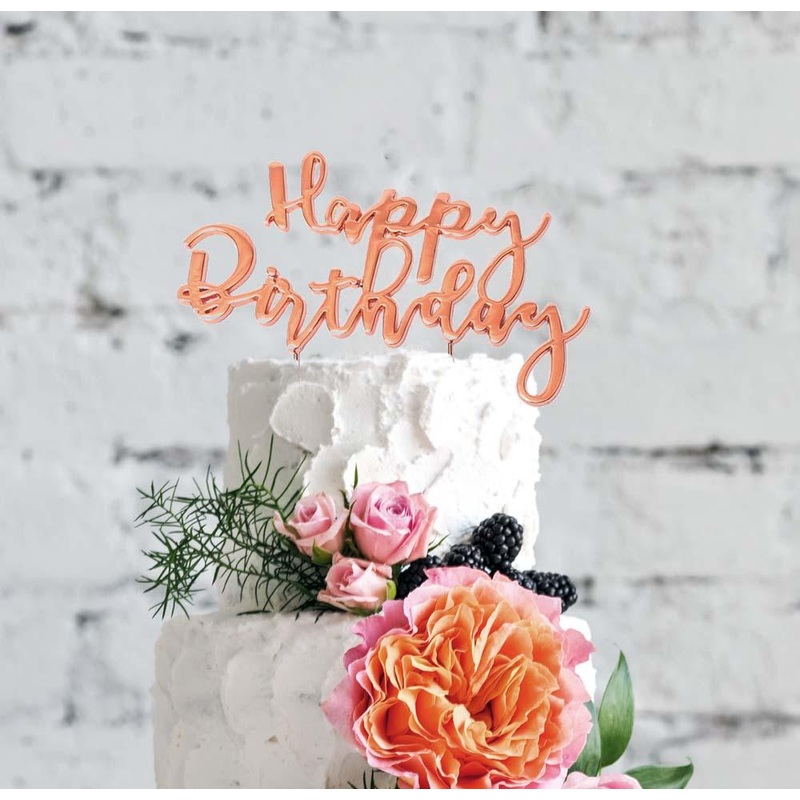 Cake Topper Happy Birthday Rose Gold Plate