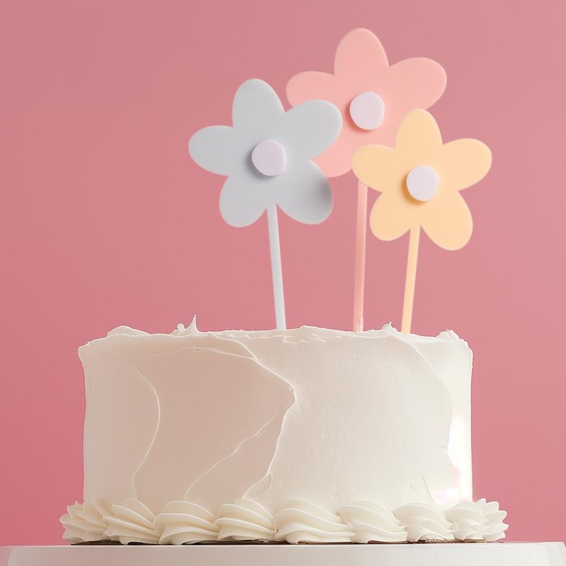 Cake Topper Pastel Flowers (Set of 3 Acrylic Floral Picks)