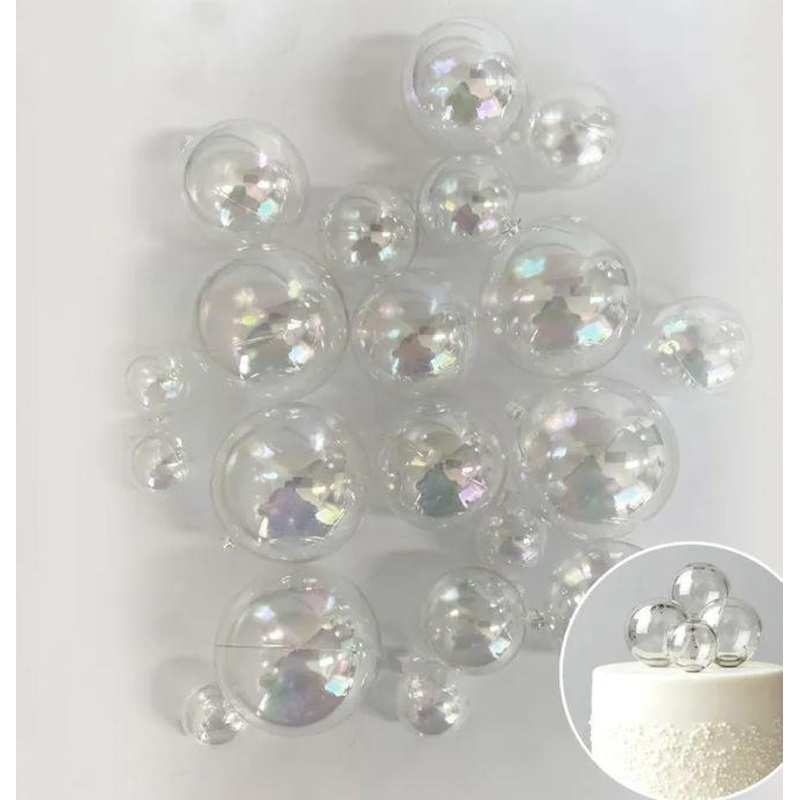 Cake Toppers Deco Foam Balls Iridescent Clear Opaque Pk/20