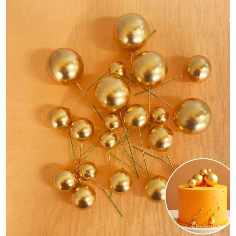 Cake Toppers Deco Foam Balls Shiny Metallic Gold Pk/20