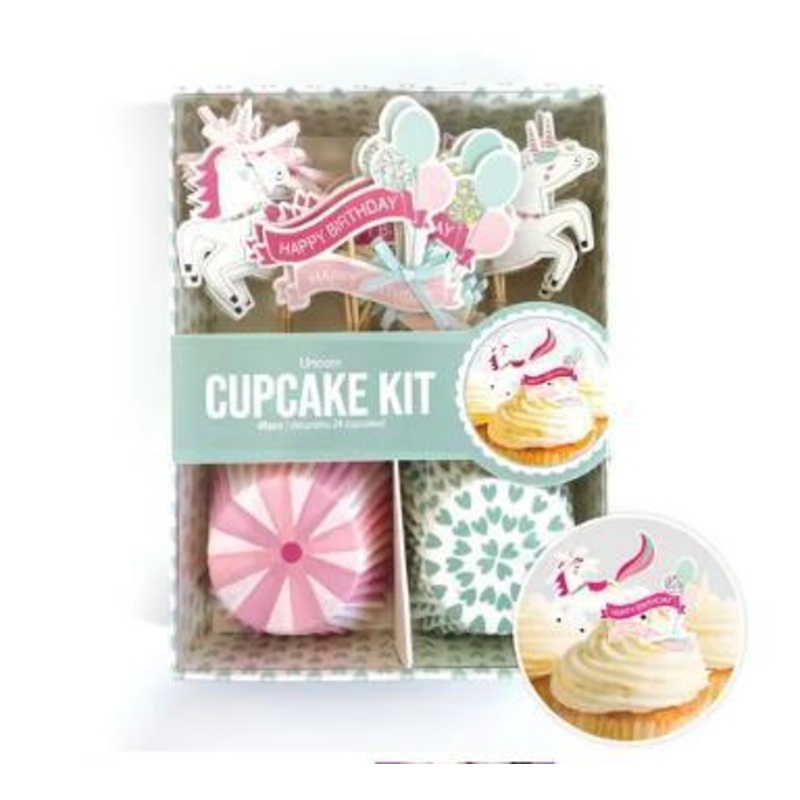 Cupcake Kit Happy Birthay Unicorn Cases and Toppers Pk/24