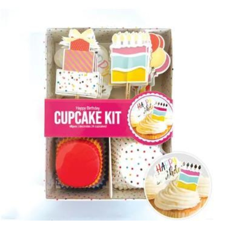 Cupcake Kit Happy Birthday Cake Cases and Toppers Pk/24