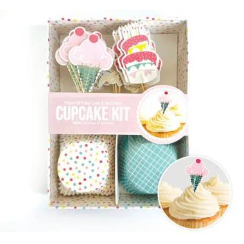 Cupcake Kit Happy Birthday Ice Cream Cases and Toppers Pk/24