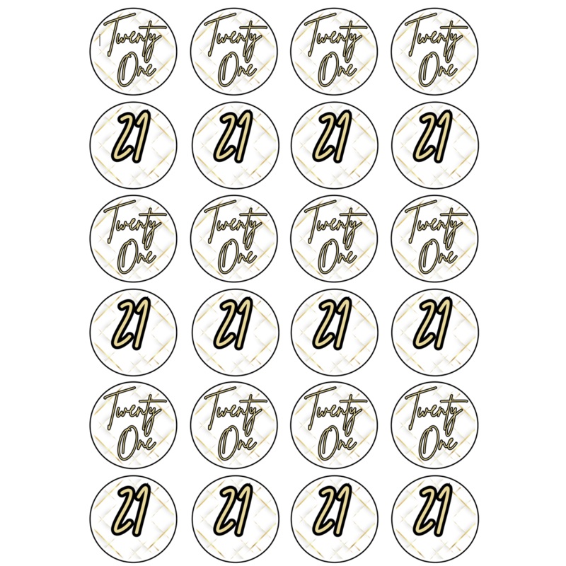 Edible Cupcake Toppers - 21st Black & Gold