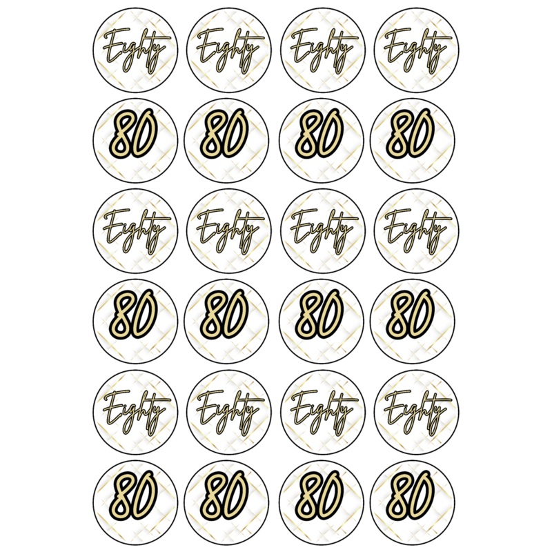 Edible Cupcake Toppers - 80th Black & Gold