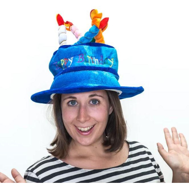 Hat Happy Birthday Cake Design Blue Fabric