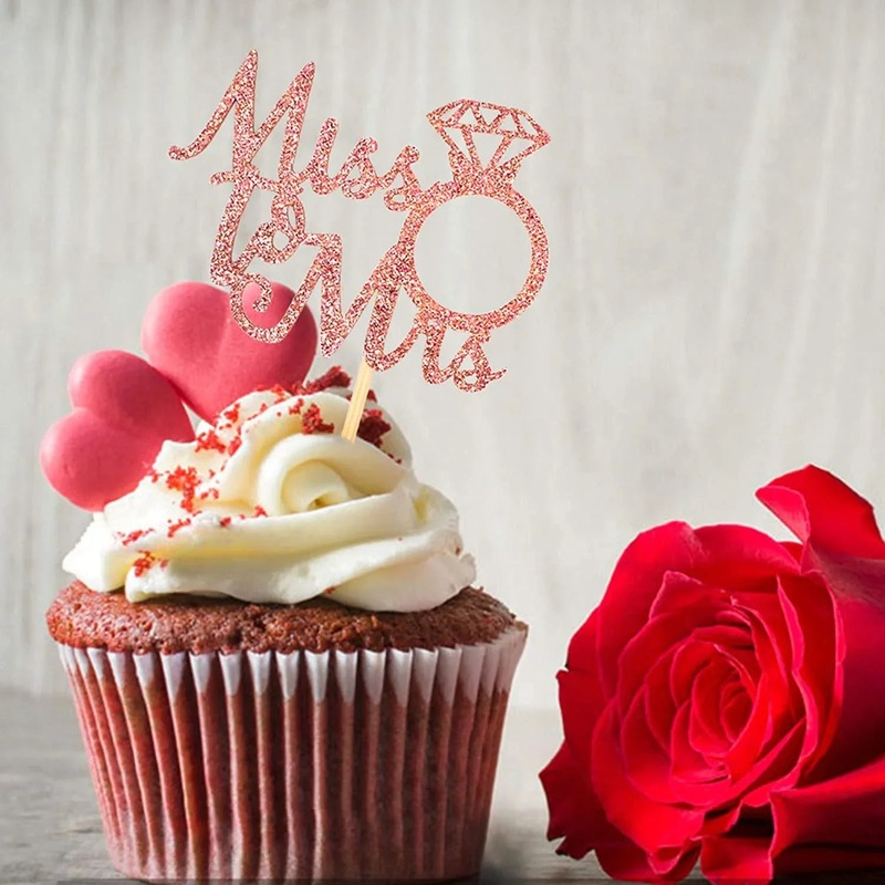 Miss to Mrs Glitter Cupcake Toppers - Rose Gold 6pk
