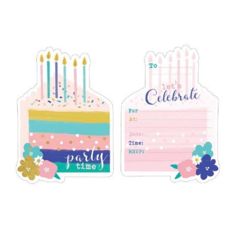 Party Invitation Pk/8 Birthday Cake