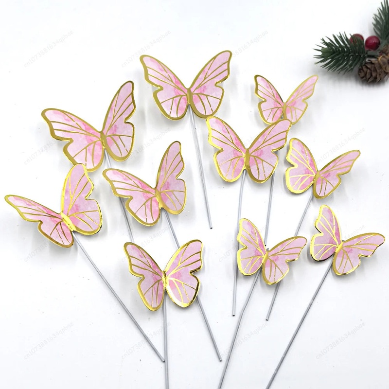 Pink Butterfly Cake Topper Decorations - 10pk