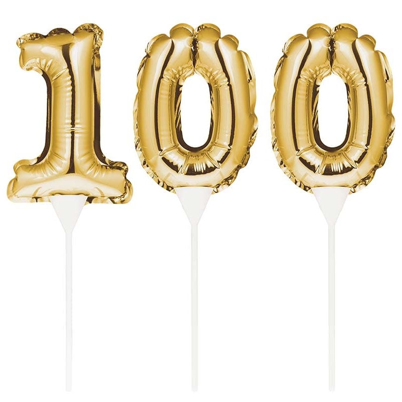 Balloon Cake Topper Number 100 Gold