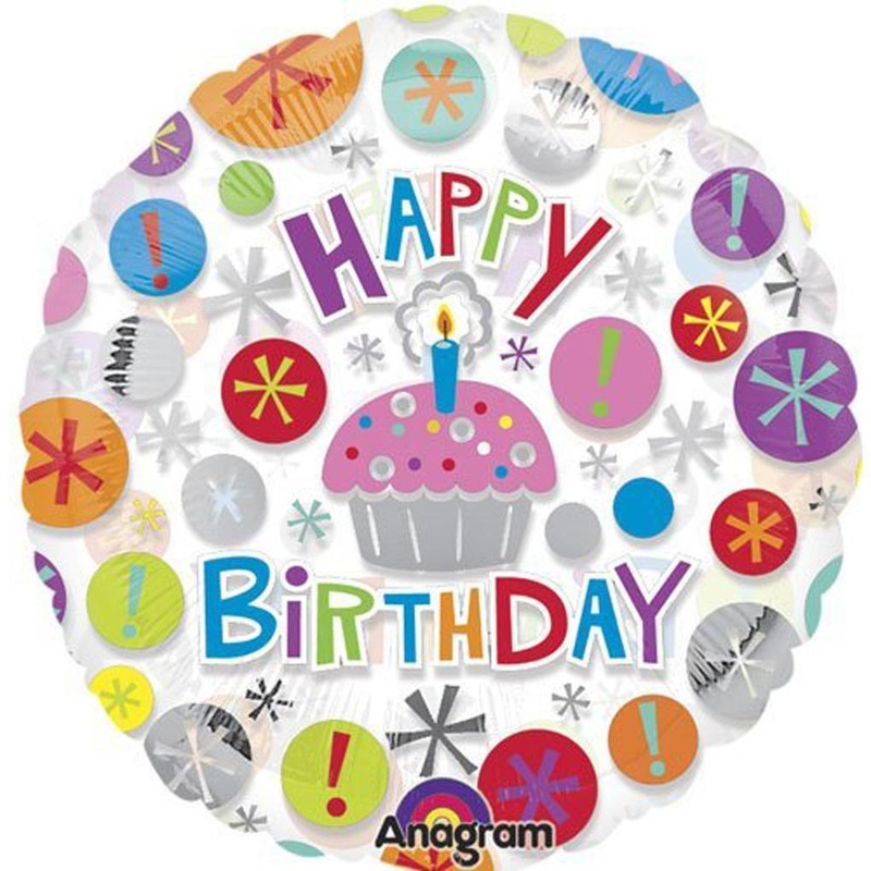Birthday Cupcake Round Crystal Balloon 18in / 46cm