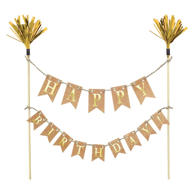 Cake Pick - Gold Wood with Paper & Foil