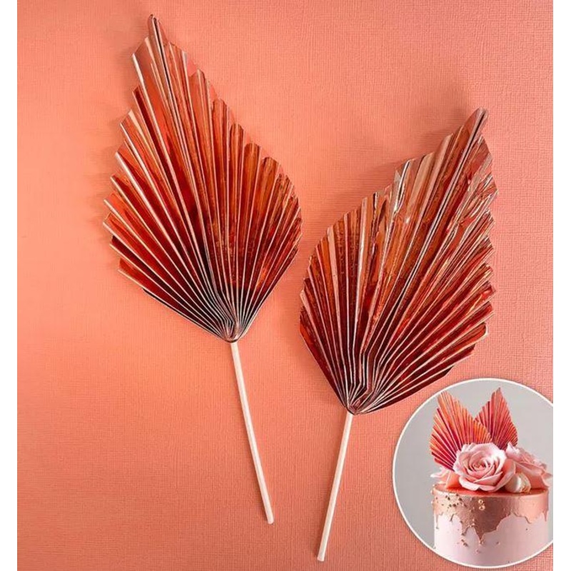Cake Toppers Deco Fan Metallic Rose Gold Pk/2