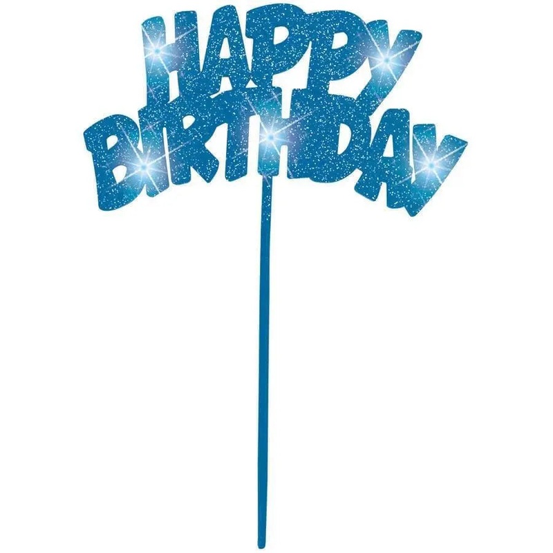 Flashing Blue Happy Birthday Cake Topper (1ct)