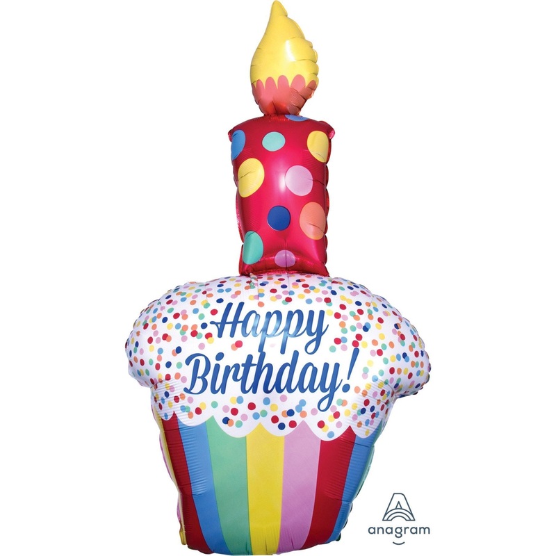 Happy Birthday Cupcake Die Cut Foil Balloon 21in x 41in / 54cm x 105cm