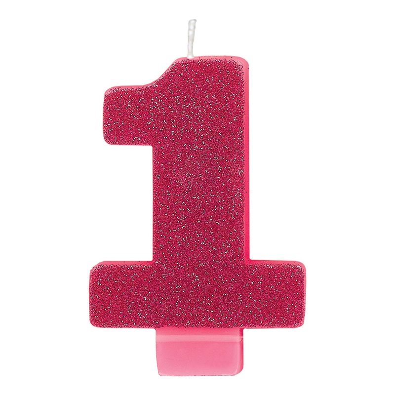 Number "1" Cake Candle Glitter - Pink