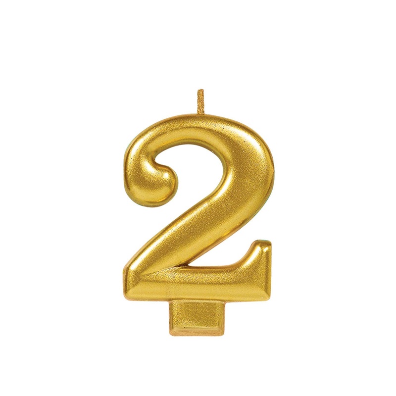 Number "2" Cake Candle Metallic - Gold