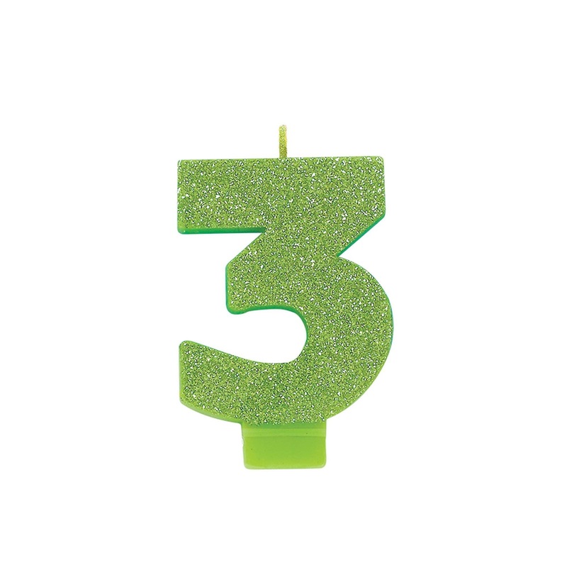 Number "3" Cake Candle Glitter - Kiwi