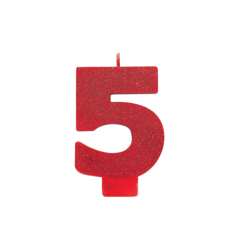 Number "5" Cake Candle Glitter - Red