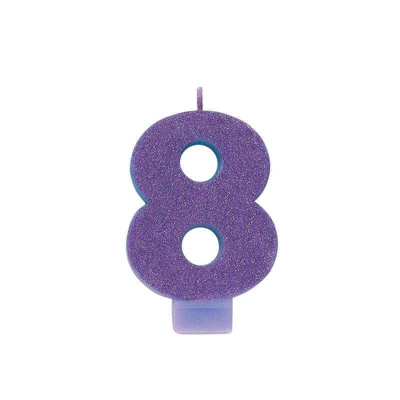 Number "8" Cake Candle Glitter - Purple