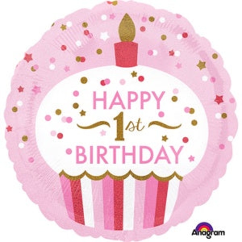 18" FOIL - HAPPY 1st BIRTHDAY CUPCAKE - GIRL