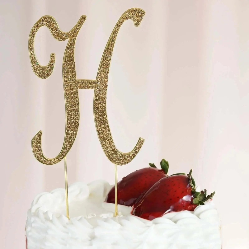 4.5" Gold Rhinestone Monogram Letter 'H' Cake Topper